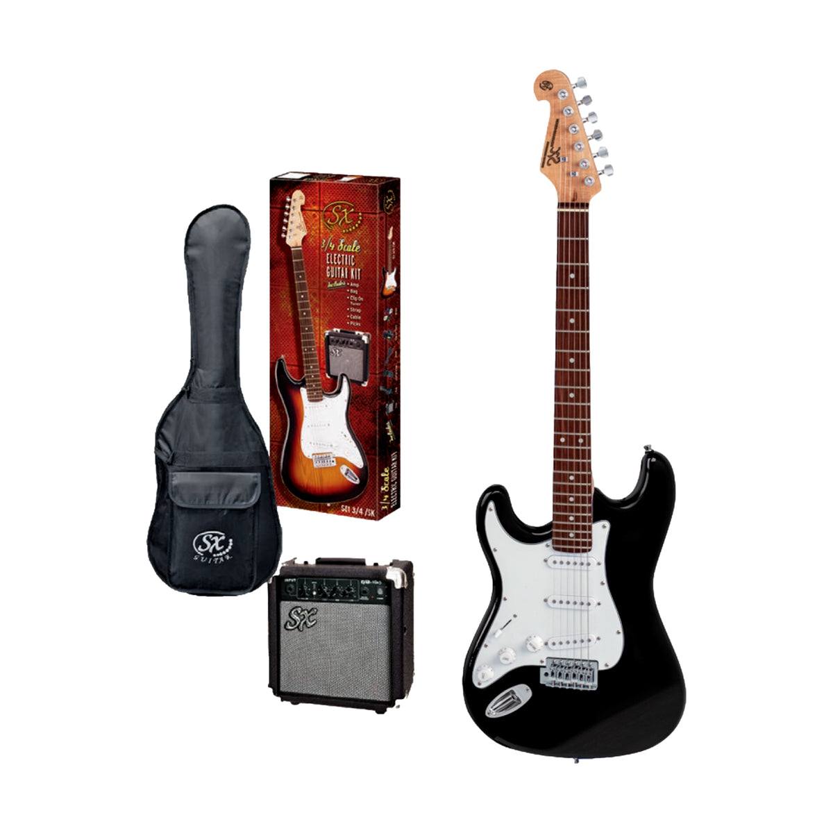 SX Electric Guitar Black Left Handed AGA1065 Amp Pack &amp; Gig Bag