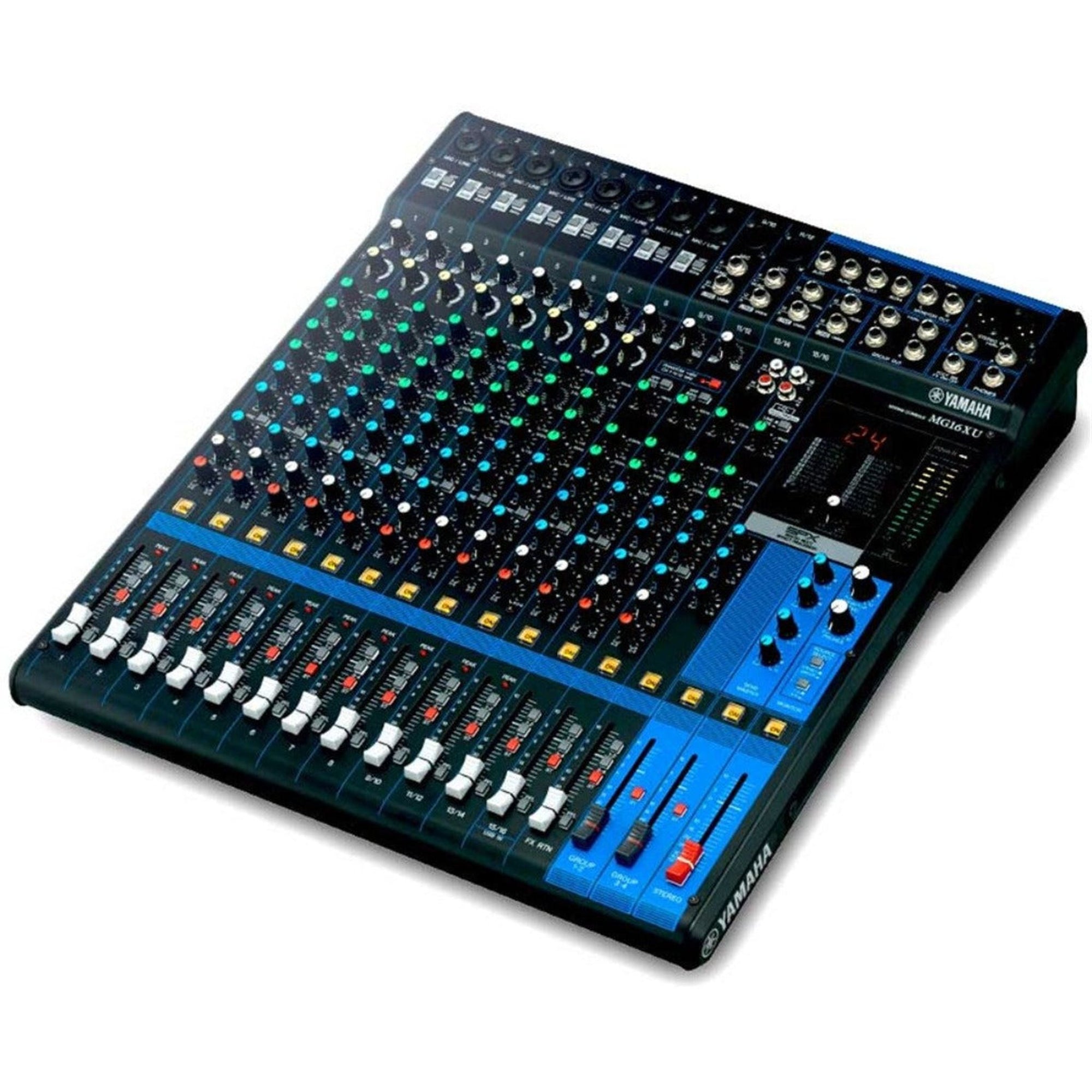 The MG16XU from Yamaha is a compact mixer capable of sixteen simultaneous inputs that is ideal for performances, recordings lectures and more.