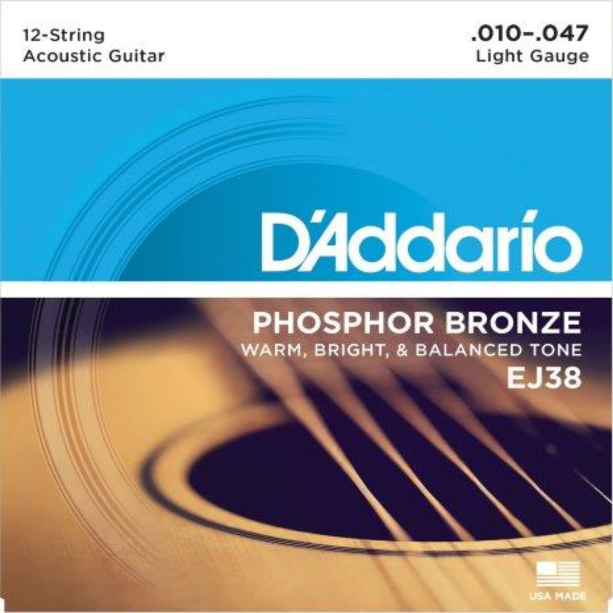 EJ38, D&#39;Addario&#39;s most popular 12-string set, offers the ideal balance of volume, projection and comfortable playability. Designed for all makes and models of 12-string acoustic guitars.