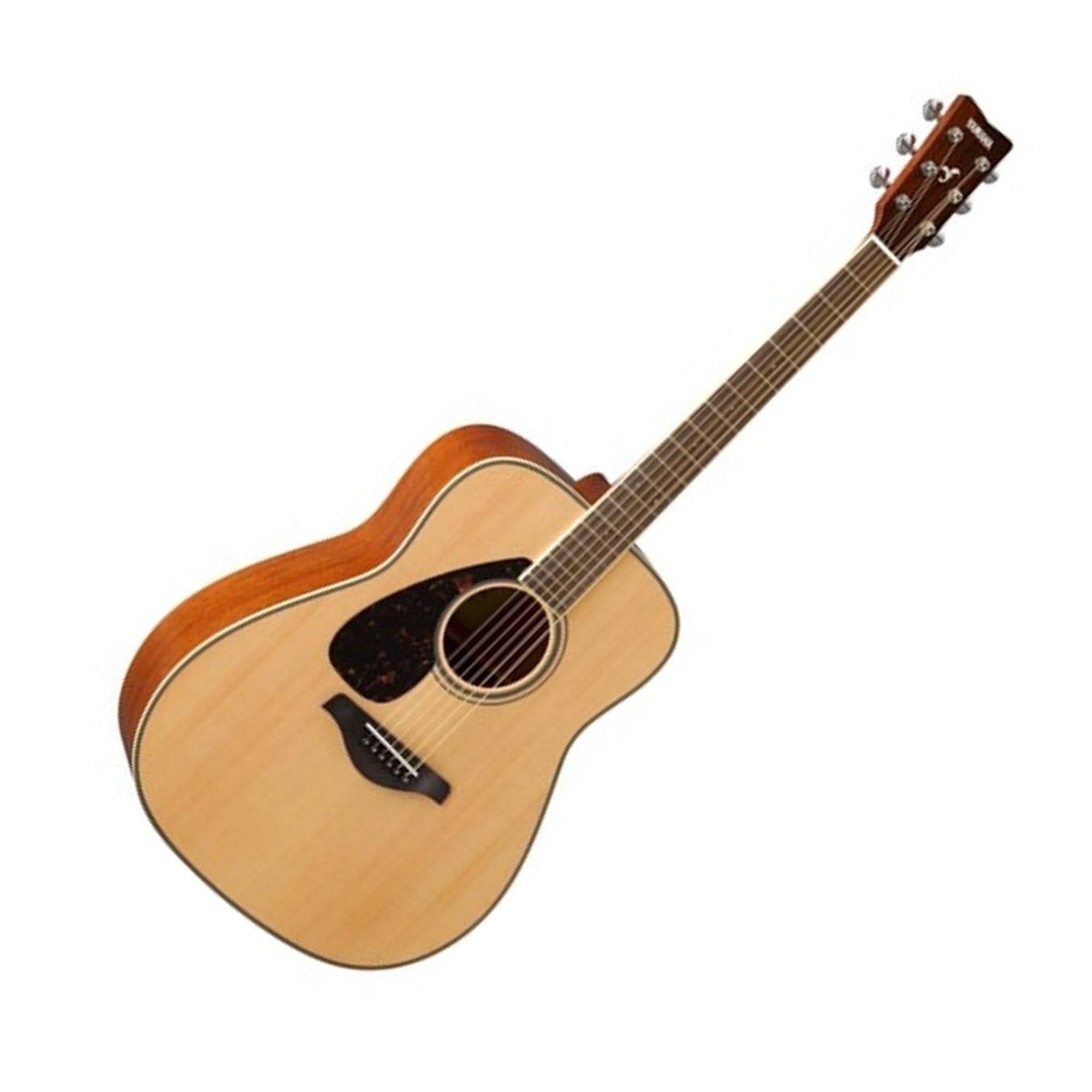 The Yamaha FG820 acoustic steel string guitar combines a solid spruce top with a mahogany back and sides for a full, warm sound and one of Yamaha's most popular acoustic models. 