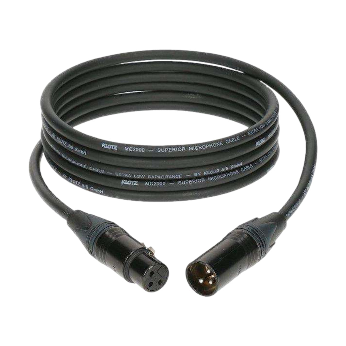 Klotz 3m Neutrik Black Female to Male XLR Heavy Duty Microphone Cable