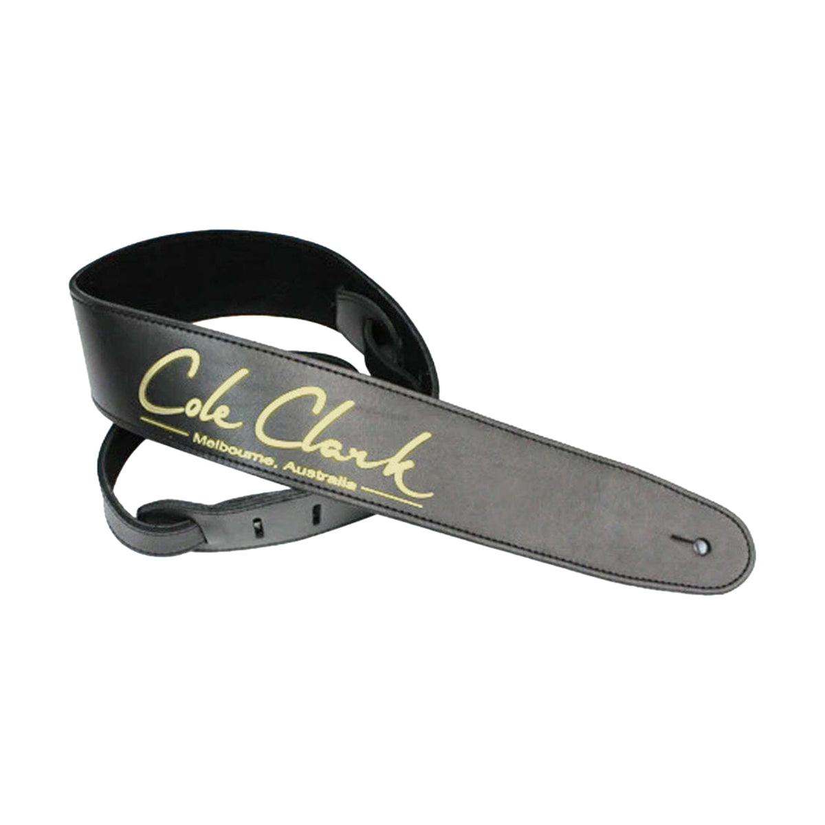 Cole Clark Leather Guitar Strap Black Gold Logo