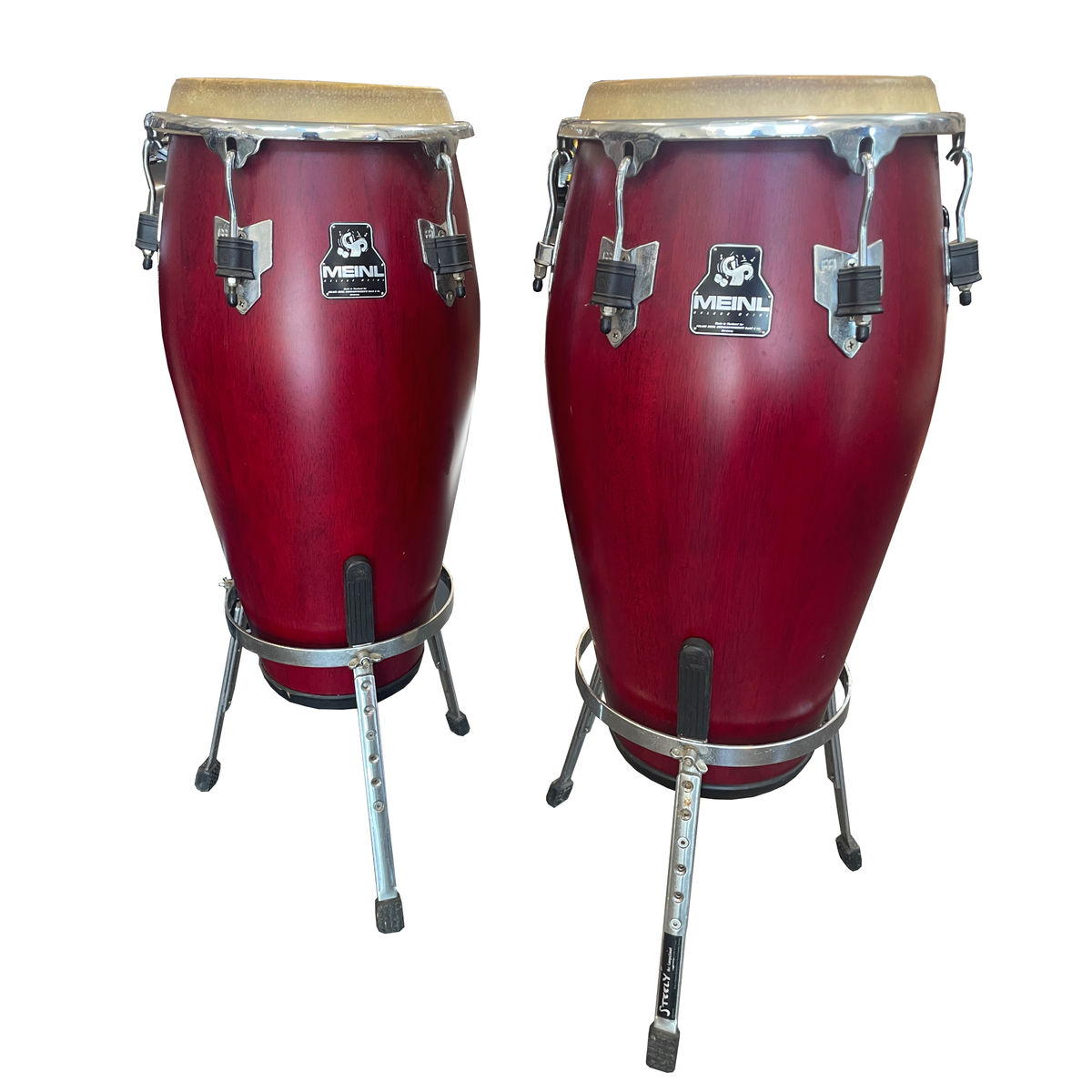 Used Meinl Conga Set 11 and 12 Inch Red with Stands and Gig Bags