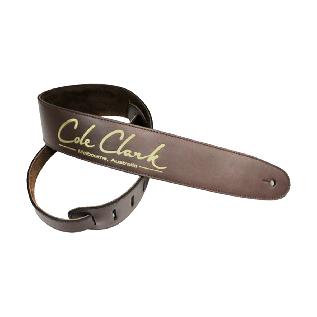 Cole Clark Leather Guitar Strap Saddle Brown with Gold