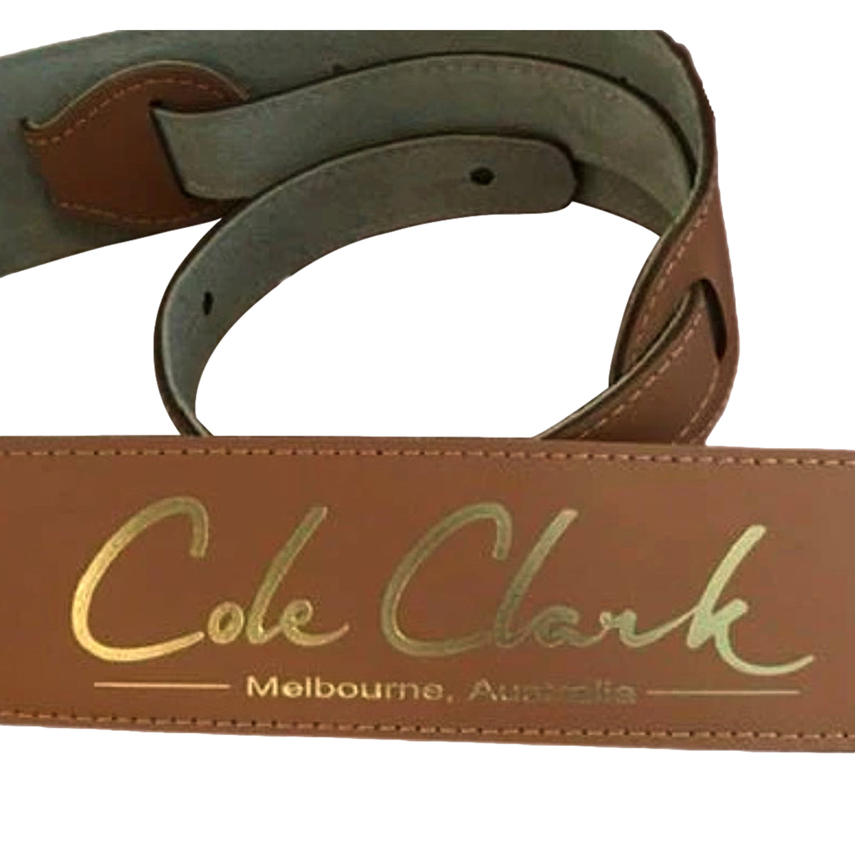 Cole Clark Leather Guitar Strap Tan Gold Logo
