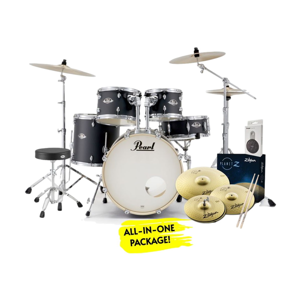 Pearl Export Fusion Plus Drum Kit 22 Inch Graphite Slate with Cymbals with Free 8 Inch Tom