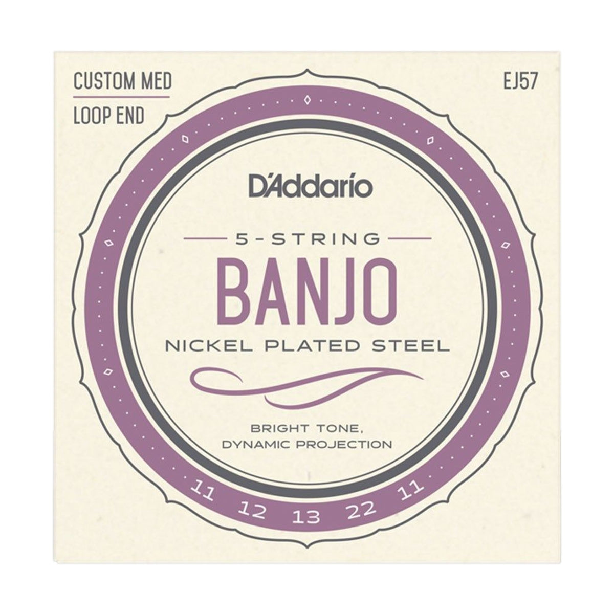 D'Addario EJ57 5-String Banjo Strings Nickel Plated Steel Custom Medium 11-22