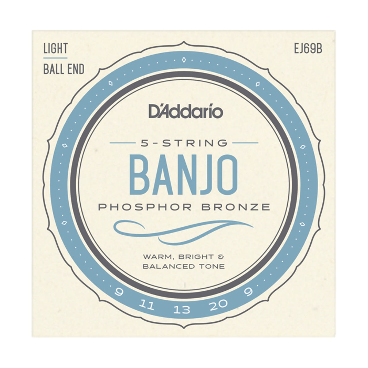 D'Addario EJ69B 09-20 Regular Light Set 5 String Banjo String Set