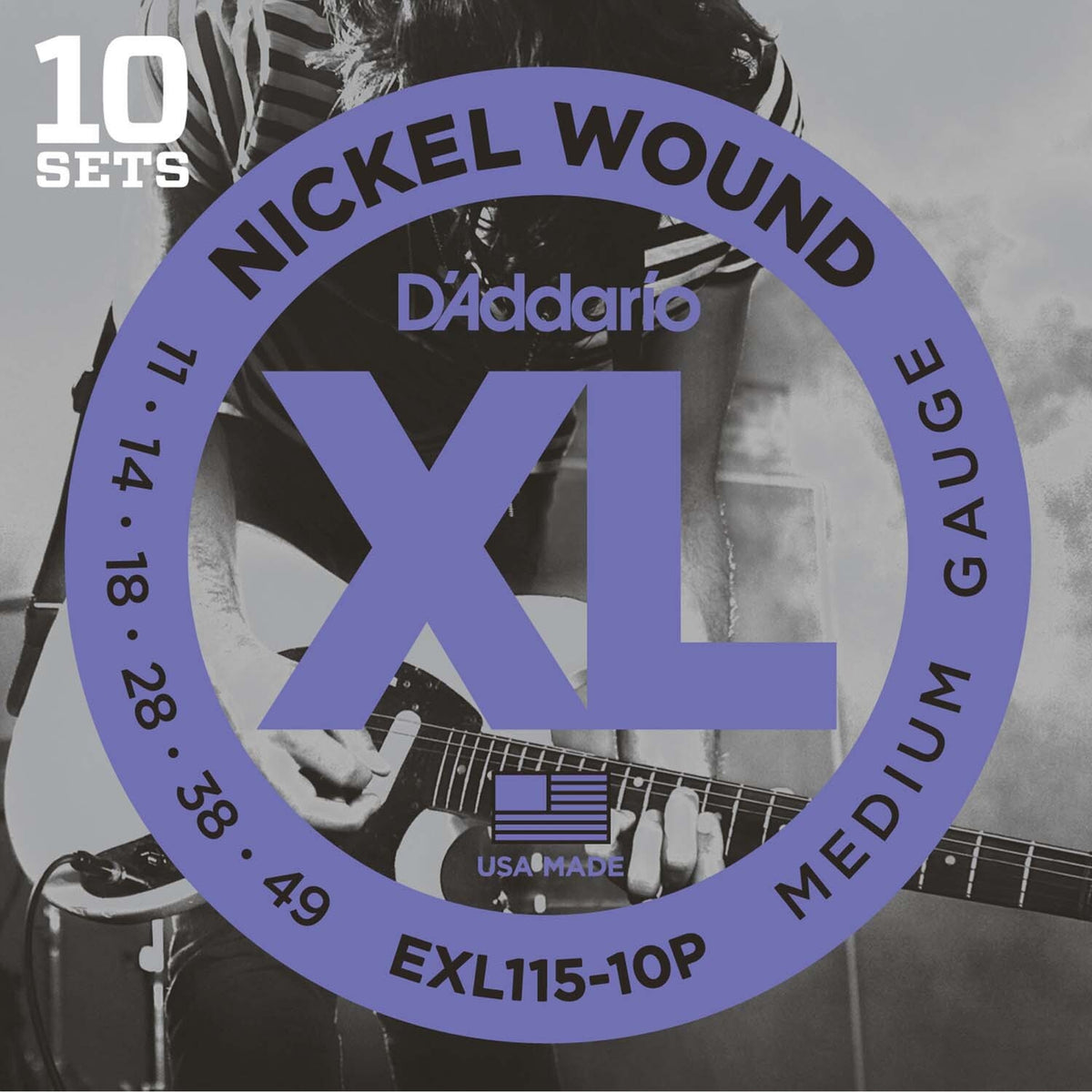 D'Addario EXL115 Electric Guitar Strings 11-49 Medium 10 Pack