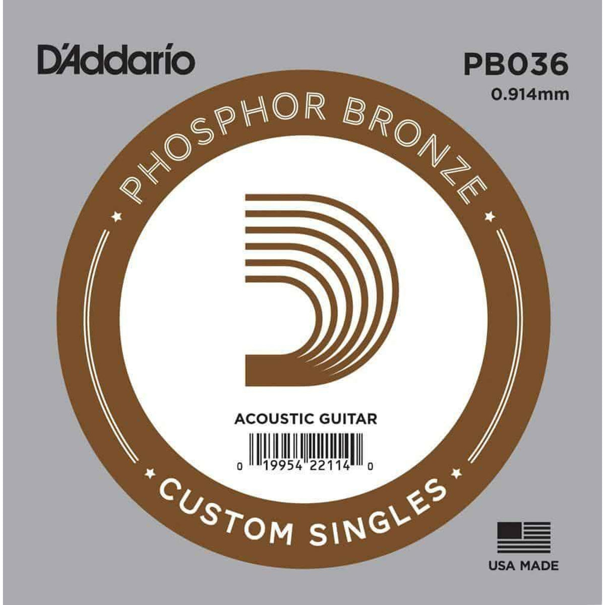 D&#39;Addario PB036 Phosphor Bronze Wound Acoustic Guitar Single String 0.036