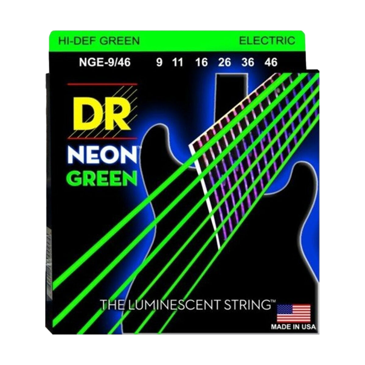 DR NGE Neon Green Electric Guitar Strings Light to Medium 9-46