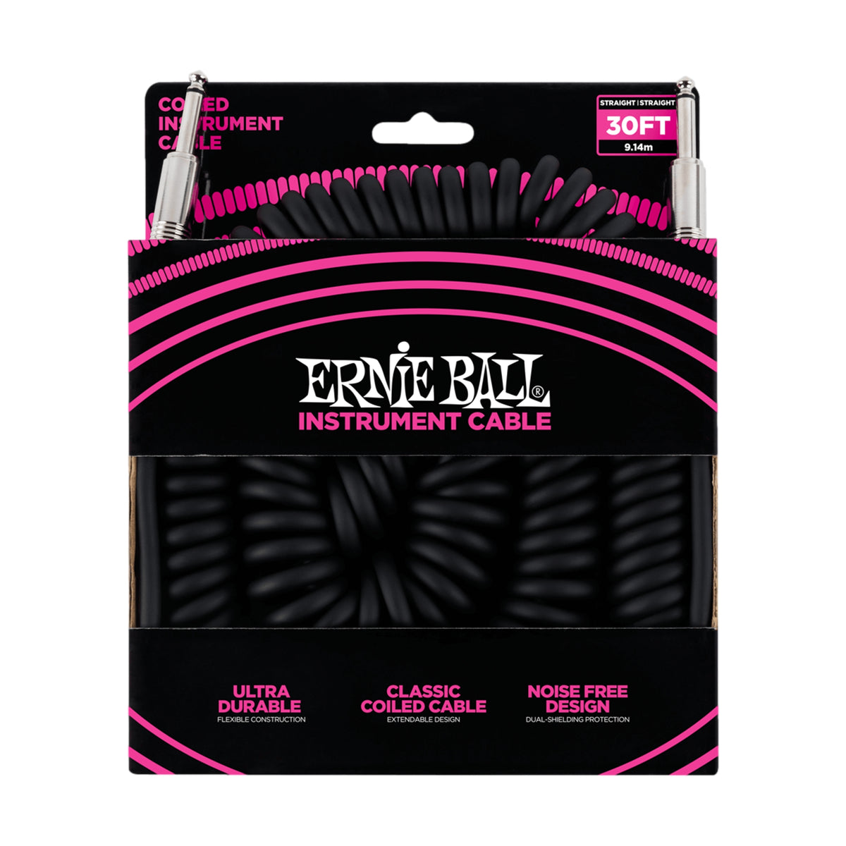 Ernie Ball 30 Foot Coiled Straight Instrument Cable Black P06044