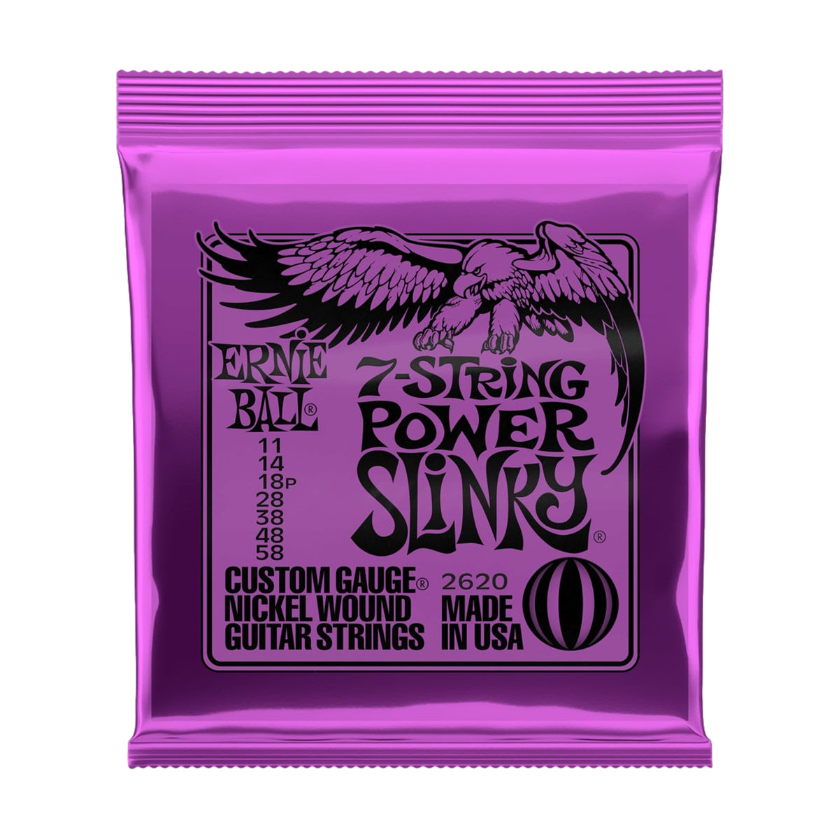 Ernie Ball 7-String Power Slinky Nickel Wound P02620 Electric Guitar Strings 11-58