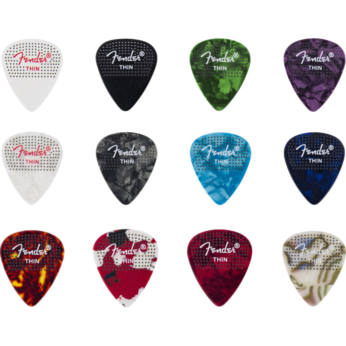 Fender 351 Dotted Celluloid Picks 12 Pack Thin