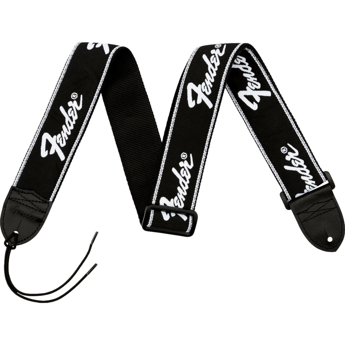 Fender Running Logo Strap Black and White Logo 2in