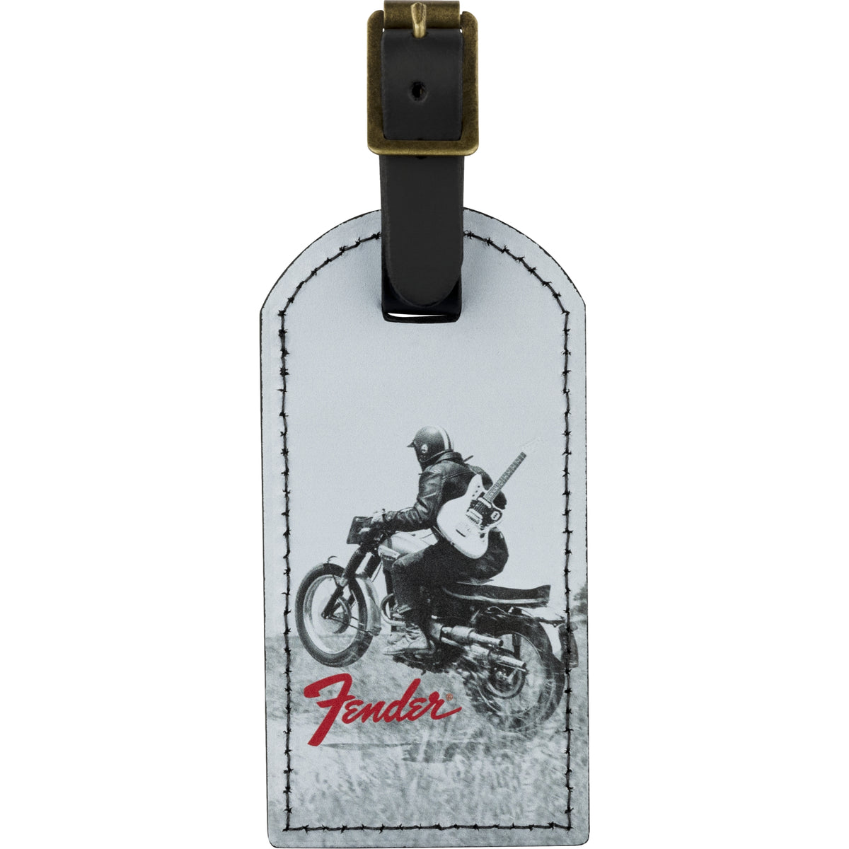 Fender Vintage Ad Luggage Tag Motorcycle Rider
