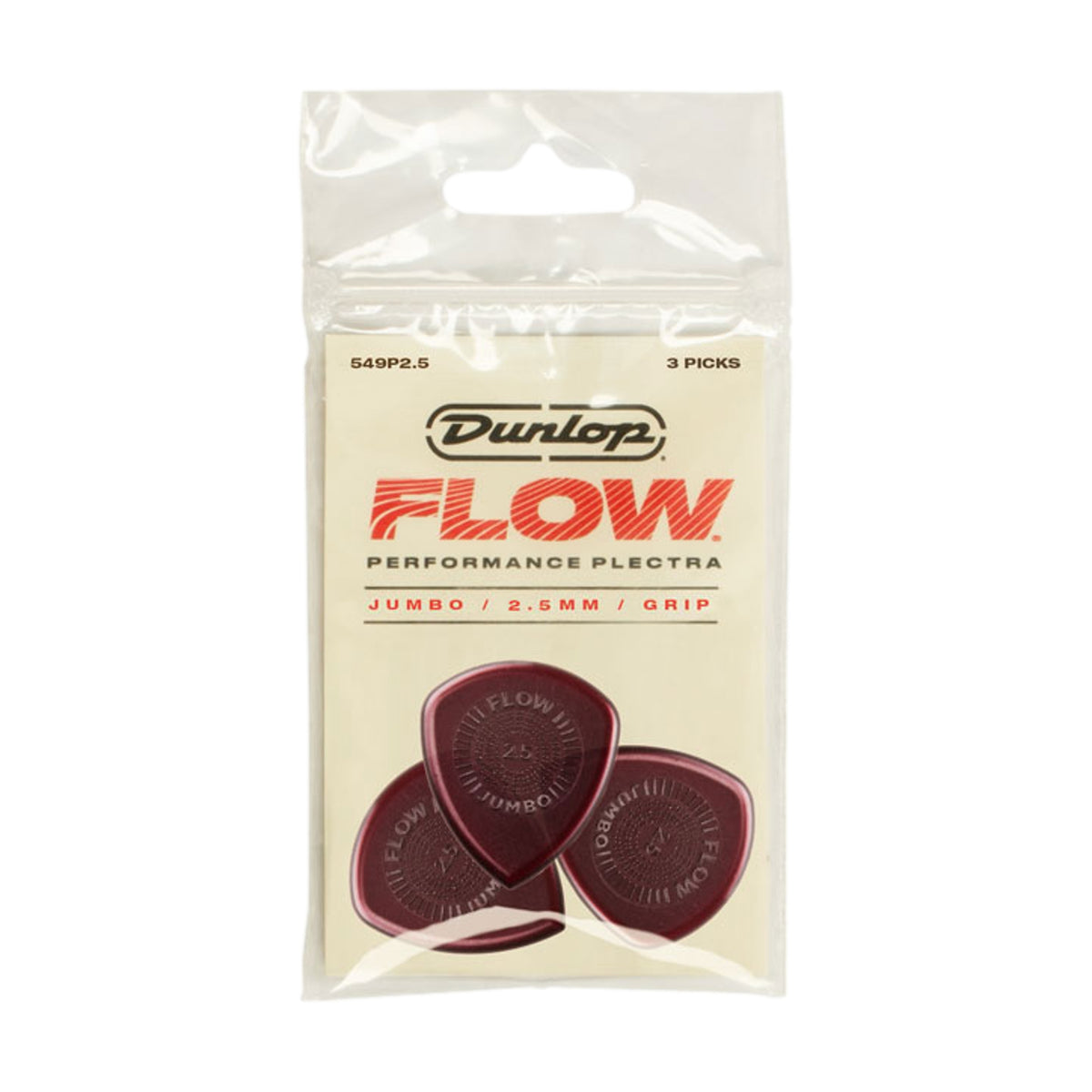 Jim Dunlop Flow Jumbo Grip 2.5 mm Guitar Pick Player 3 pack