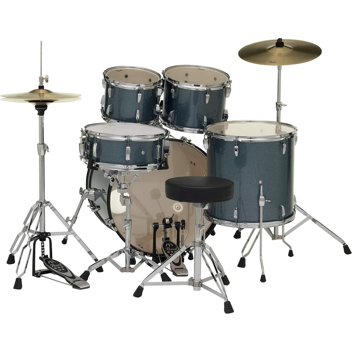 Pearl Roadshow 22 Inch 5 Piece Fusion Plus Drum Kit with Hardware and Cymbals Aqua Blue Glitter