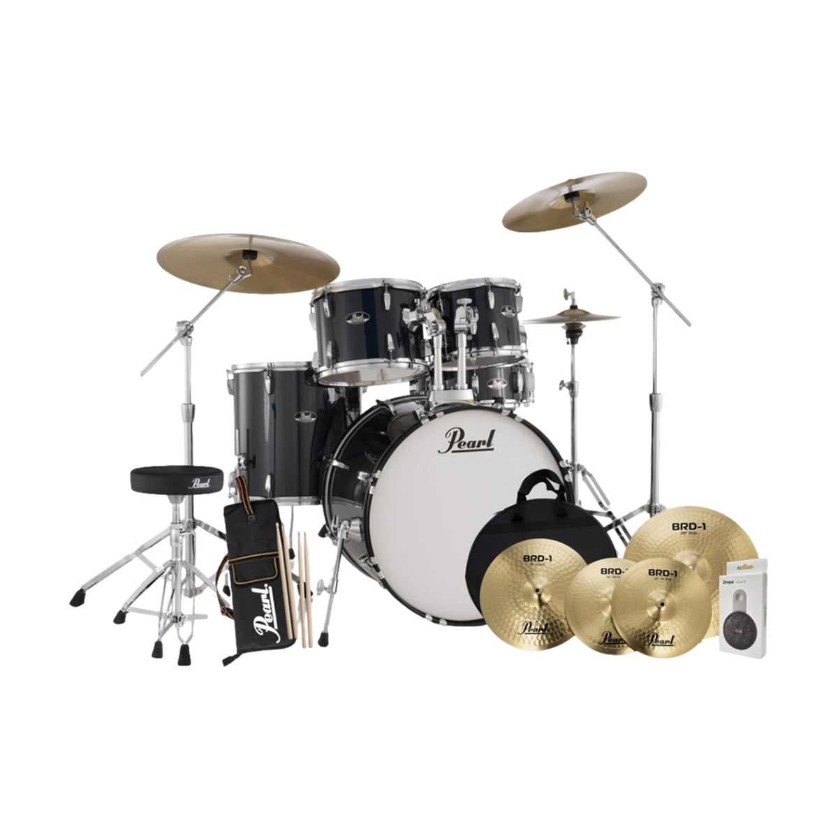 Pearl Roadshow Plus 5pc 22 Inch Drum Package with Pearl Cymbals Jet Black
