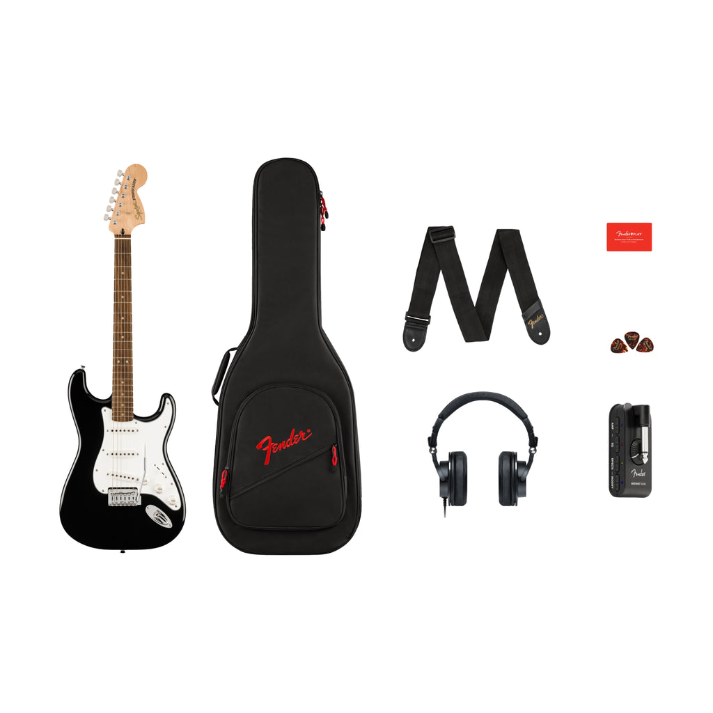 Squier Affinity Series Black Stratocaster Mustang Micro Pack with Gig Bag