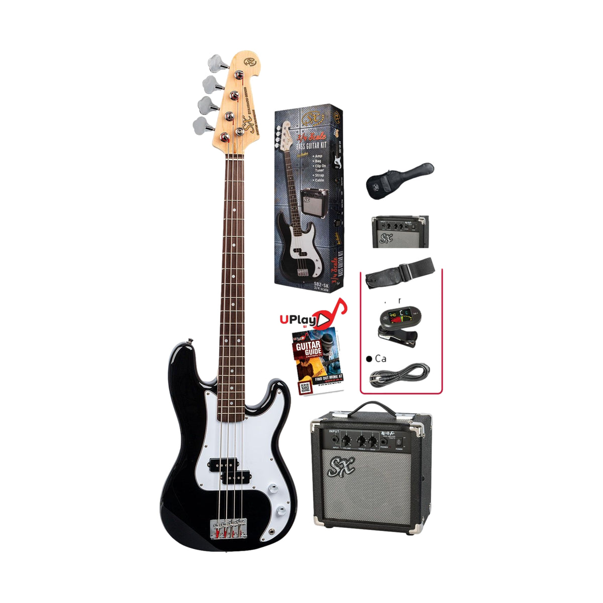 SX 3/4 Size Bass Guitar and Amp Package Black SB2SK34B
