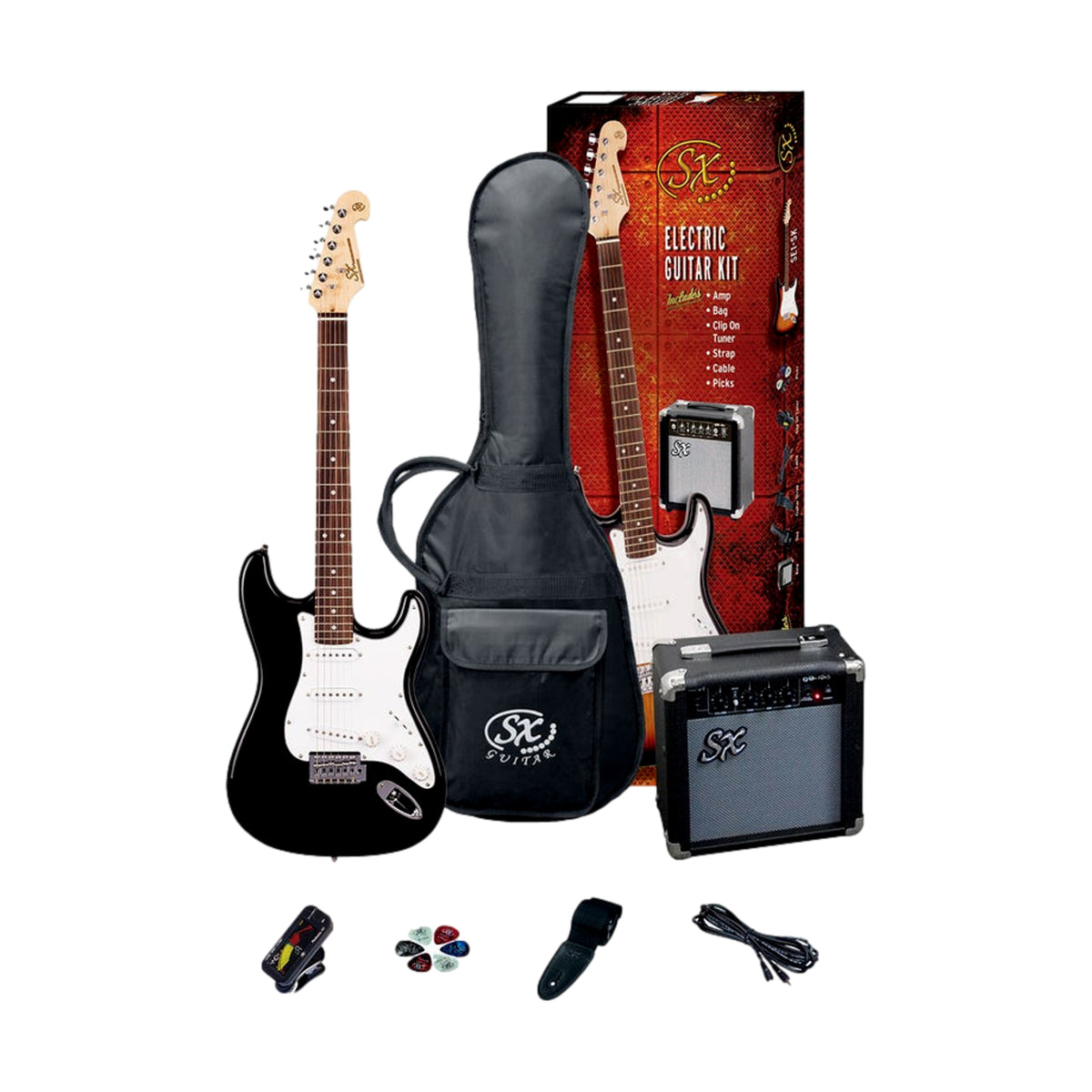 SX Electric Guitar Black AGA1065 Amp Pack &amp; Gig Bag