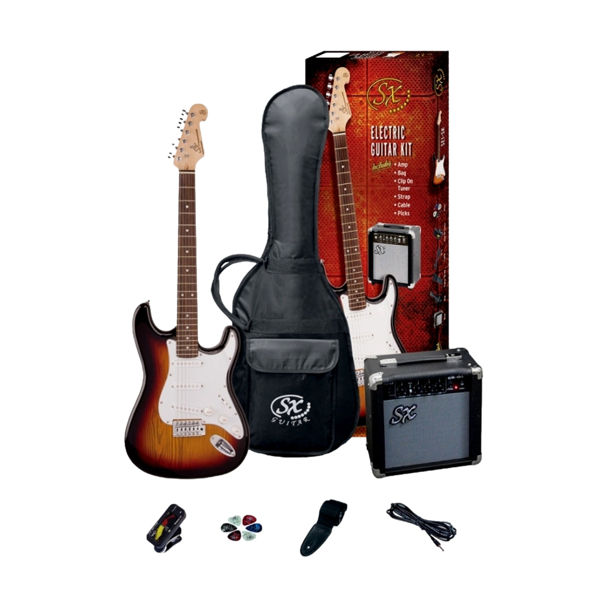 SX Electric Guitar Sunburst AGA1065 Amp Pack &amp; Gig Bag
